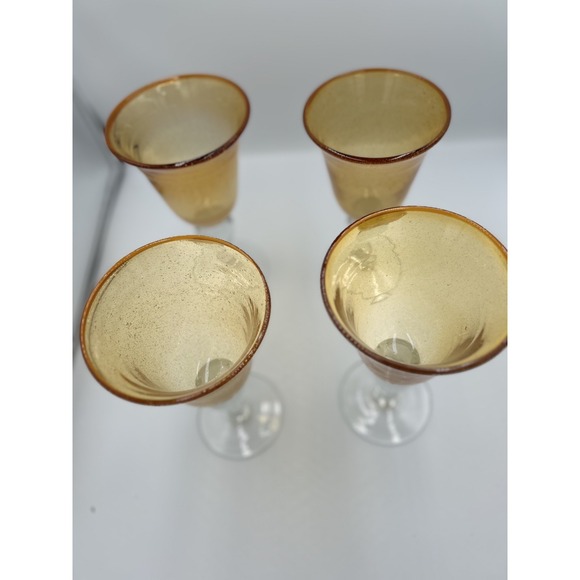 Abigails Yellow Amber Bubble Glass Water Goblets Optic Stem (Set of 4) 7.5 in - Picture 3 of 5